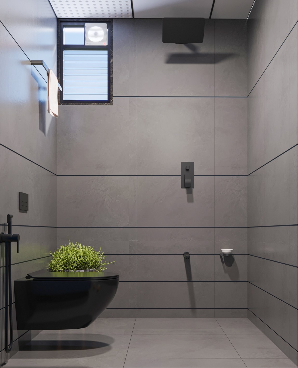 This small bathroom uses a monochromatic pink color scheme with white fixtures for a clean and airy look. Woven storage baskets and black and white artwork add a touch of modern style.