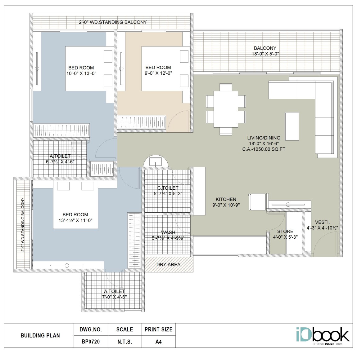 Modern 3 BHK planning with large Deck