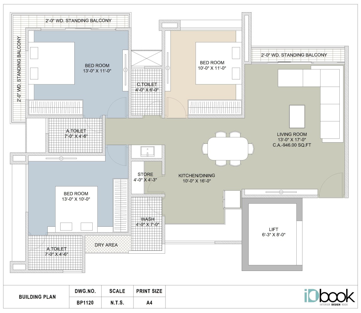 Metro city style 3 BHK flat planning