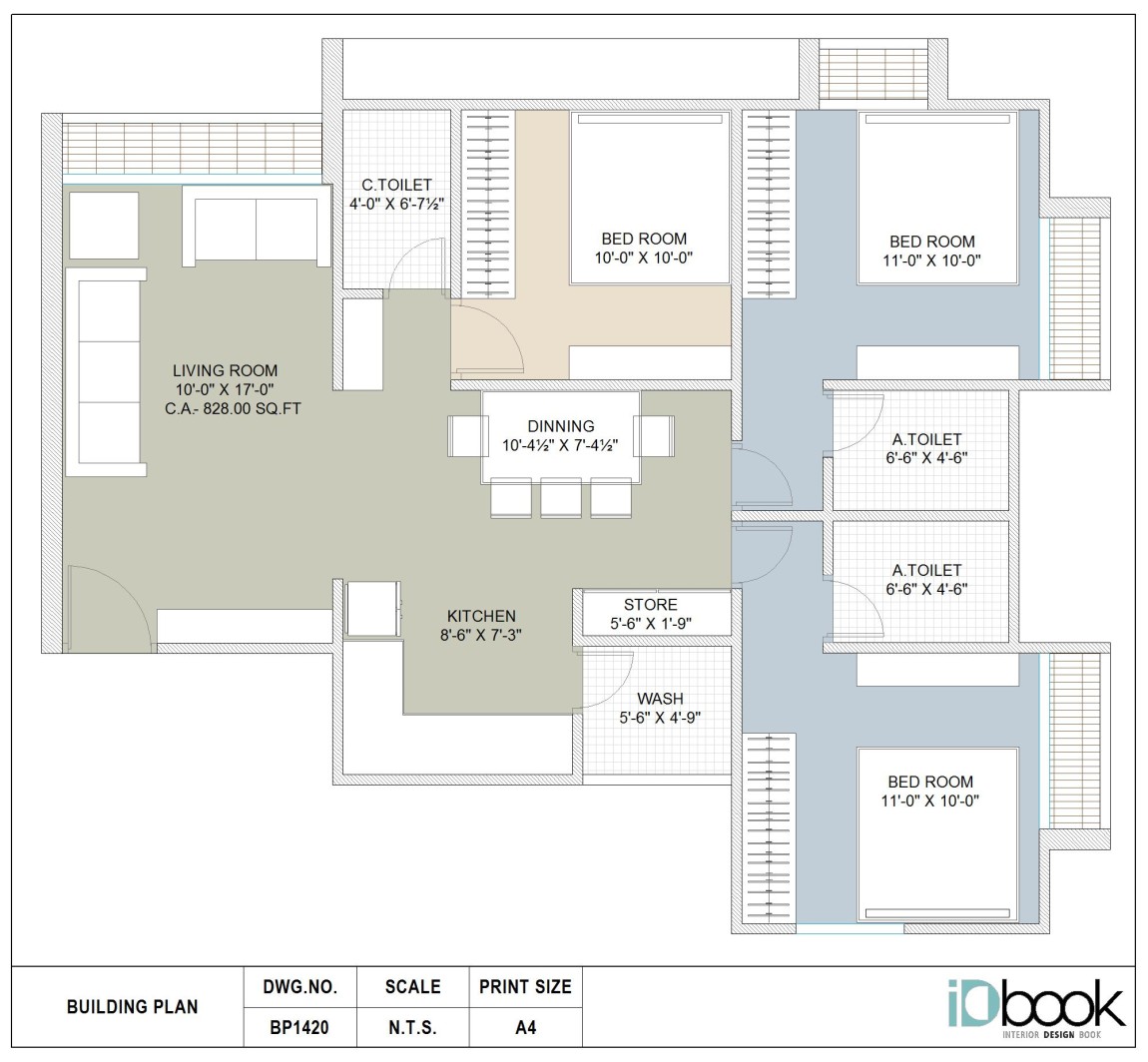 Well organized 3 BHK flat planning