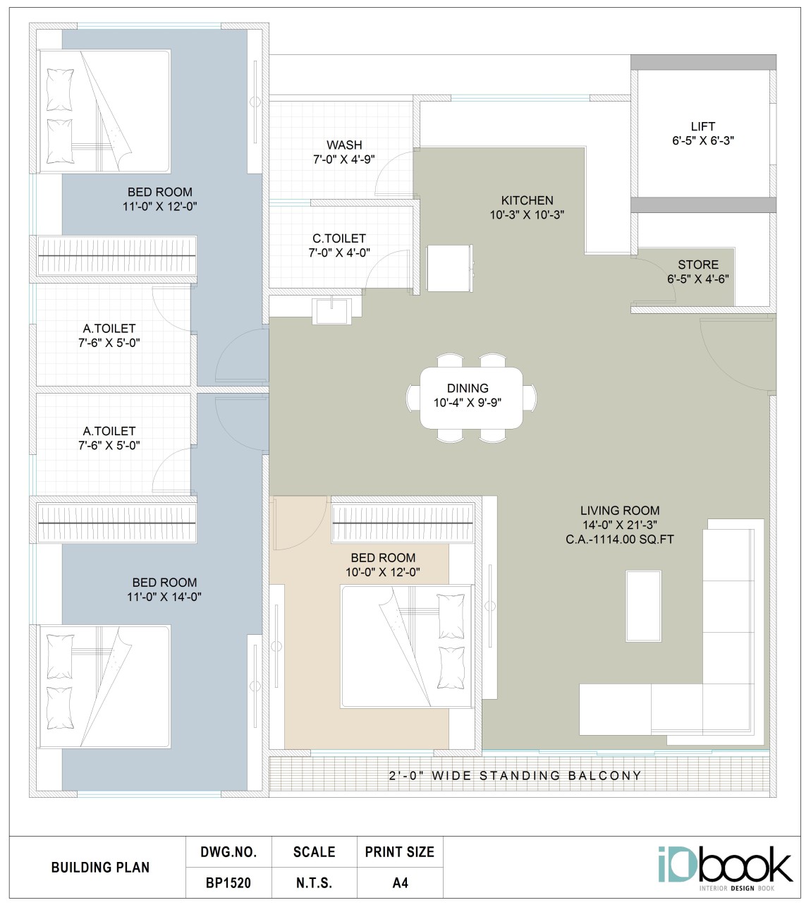 Systematic 3 BHK flat planning