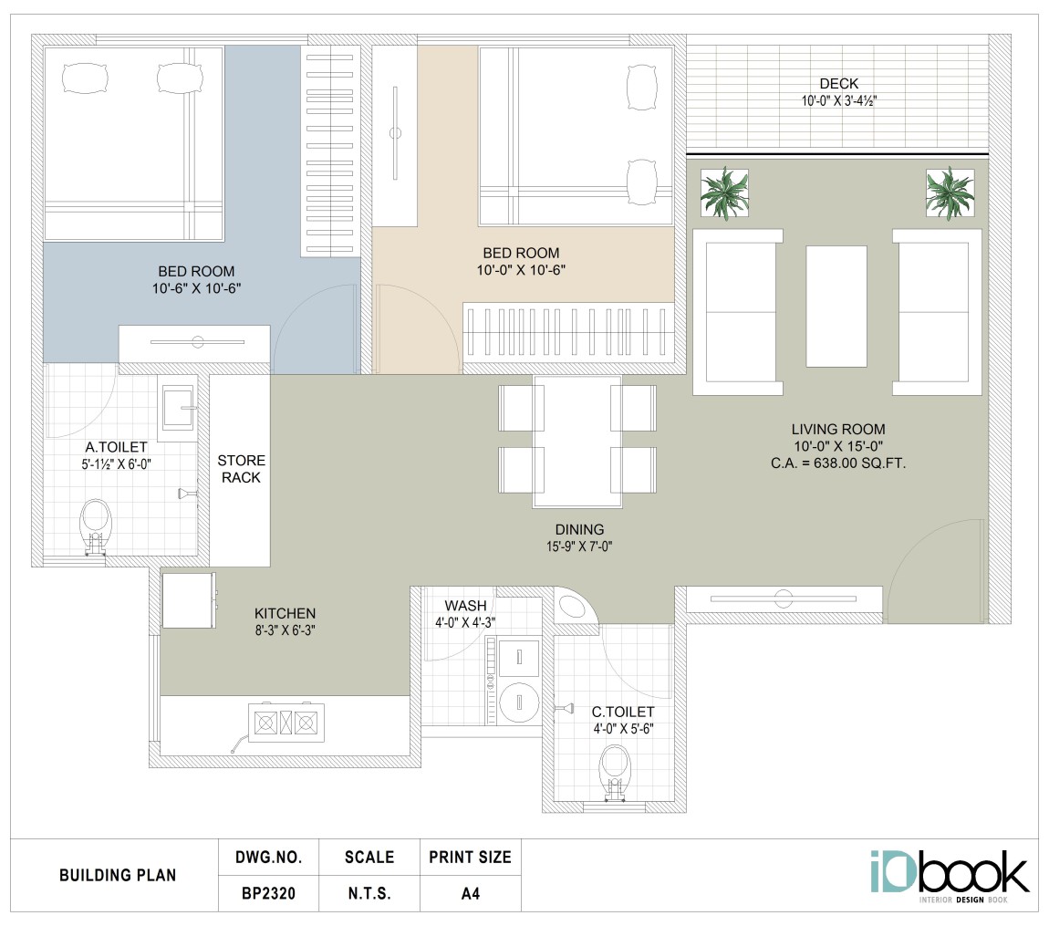 2 BHK flat planning with architectural touch