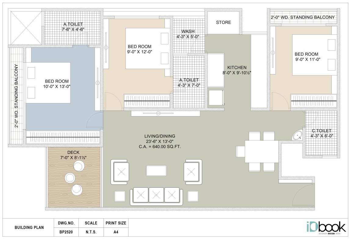 Contemporary style 3 BHK flat planning