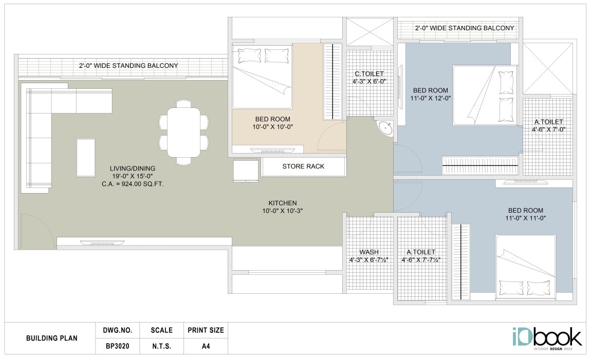 Futuristic 3 BHK flat planning