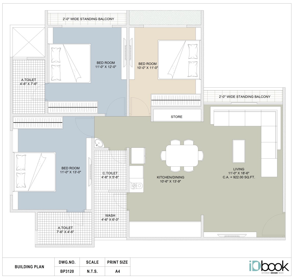 Capacious and wide planning of 3 BHK flat