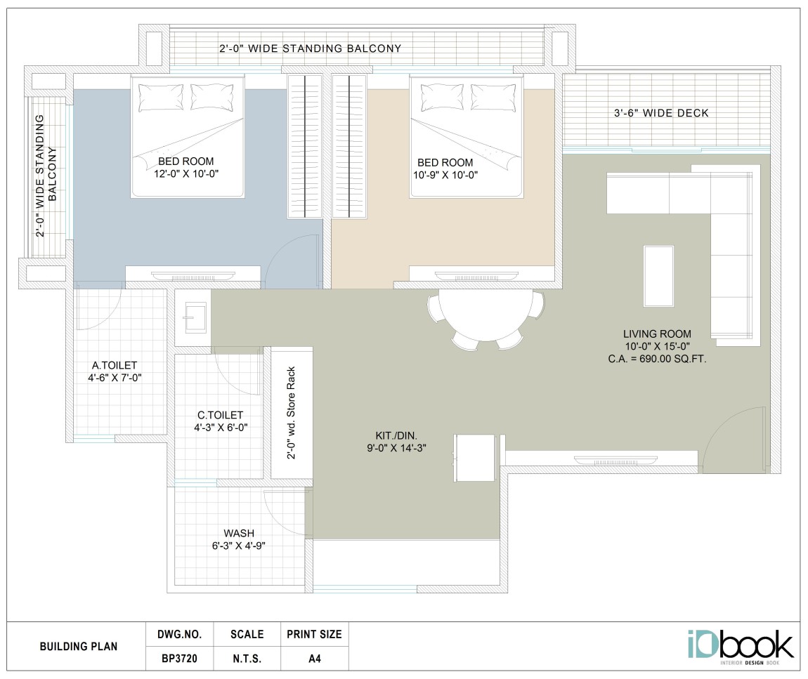 Aesthetic 2 BHK flat Plan