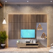 Modern TV Unit made of  Veneer, Corian & S.S Panel